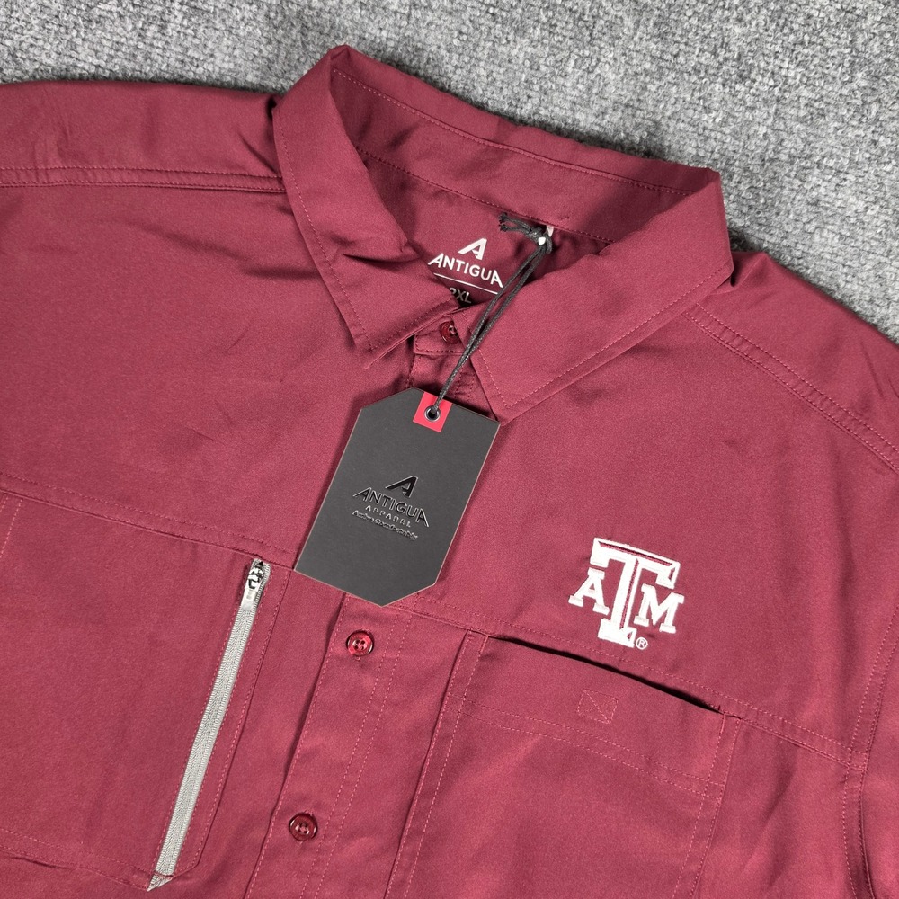 Texas A&M Fishing Shirt Antigua Mens 2XL Maroon Short Sleeve Button Up NWT